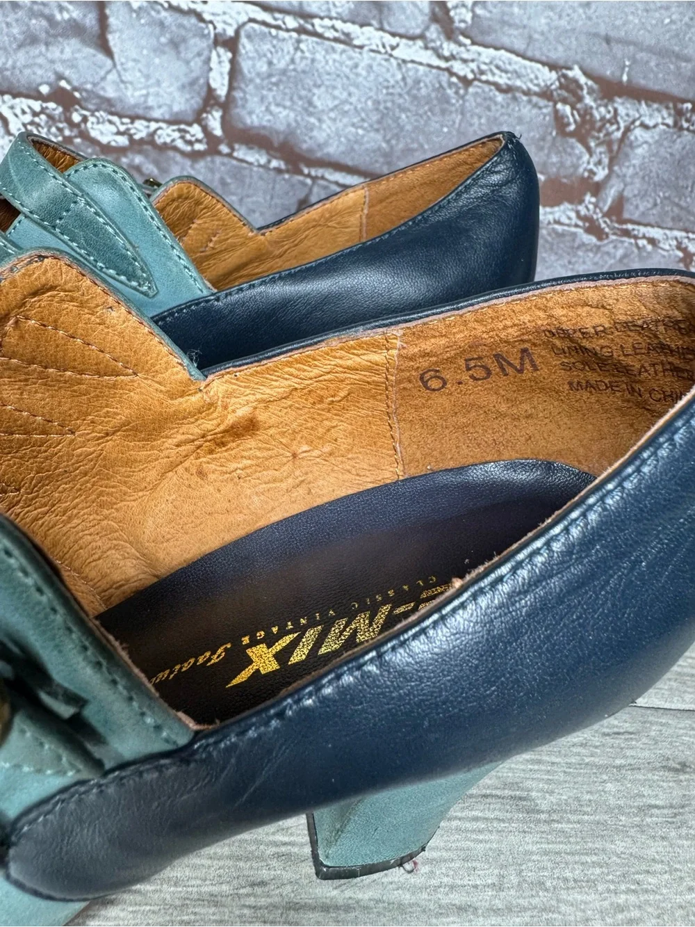 re-mix vintage Aviator 1930’s Blue Leather Peep Toe Heels Women Sz 6.5M US/37EU